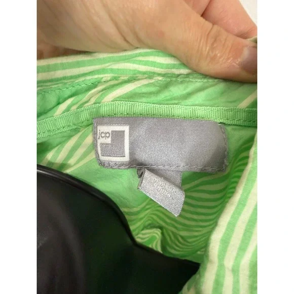 JCP Women's Button Down Long Sleeve Cotton Stripe Shirt Green Size Medium FLAW - Picture 3 of 6